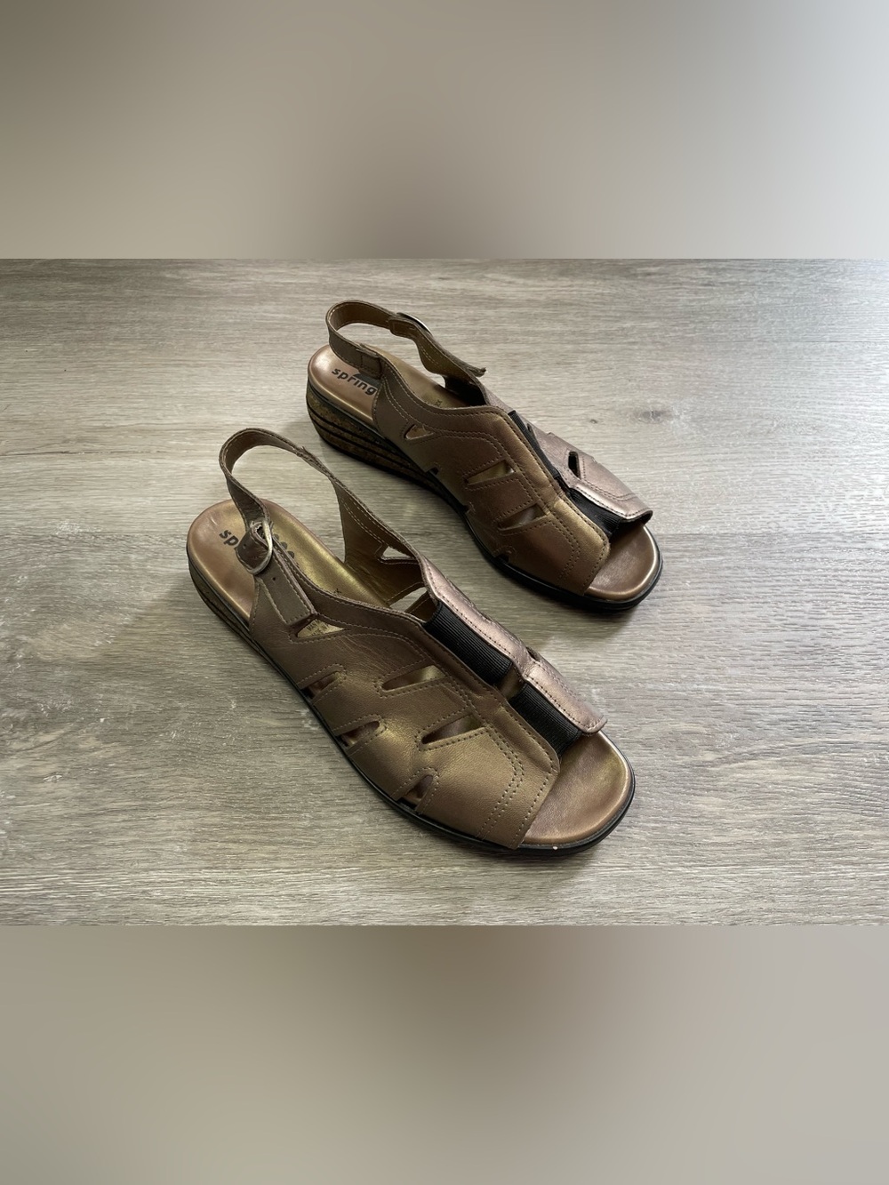 Spring Step Leather Bronze Metallic Slingback Sandals Sz 38 EU / US 8